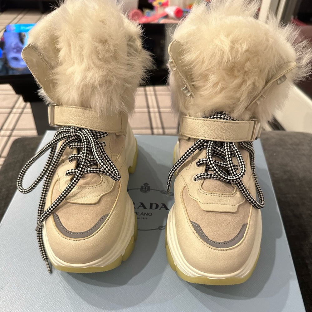 prada winter sneaker with fur inside size 37